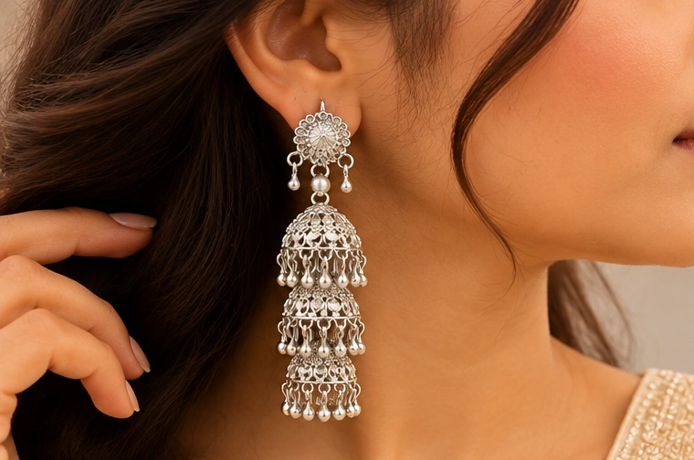Silver Jhumka - Silver jewellery